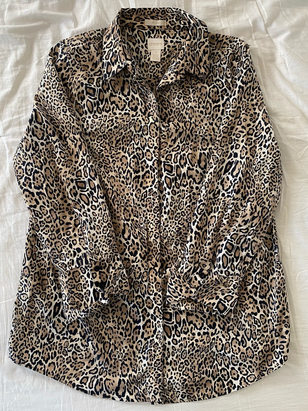 Chico's Leopard Print No-Iron Button Down